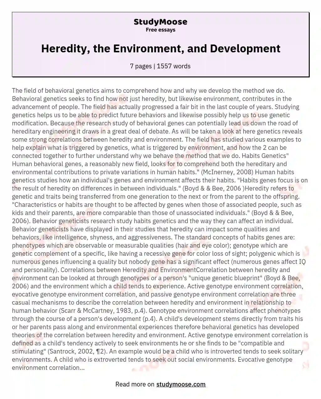 Heredity, the Environment, and Development essay