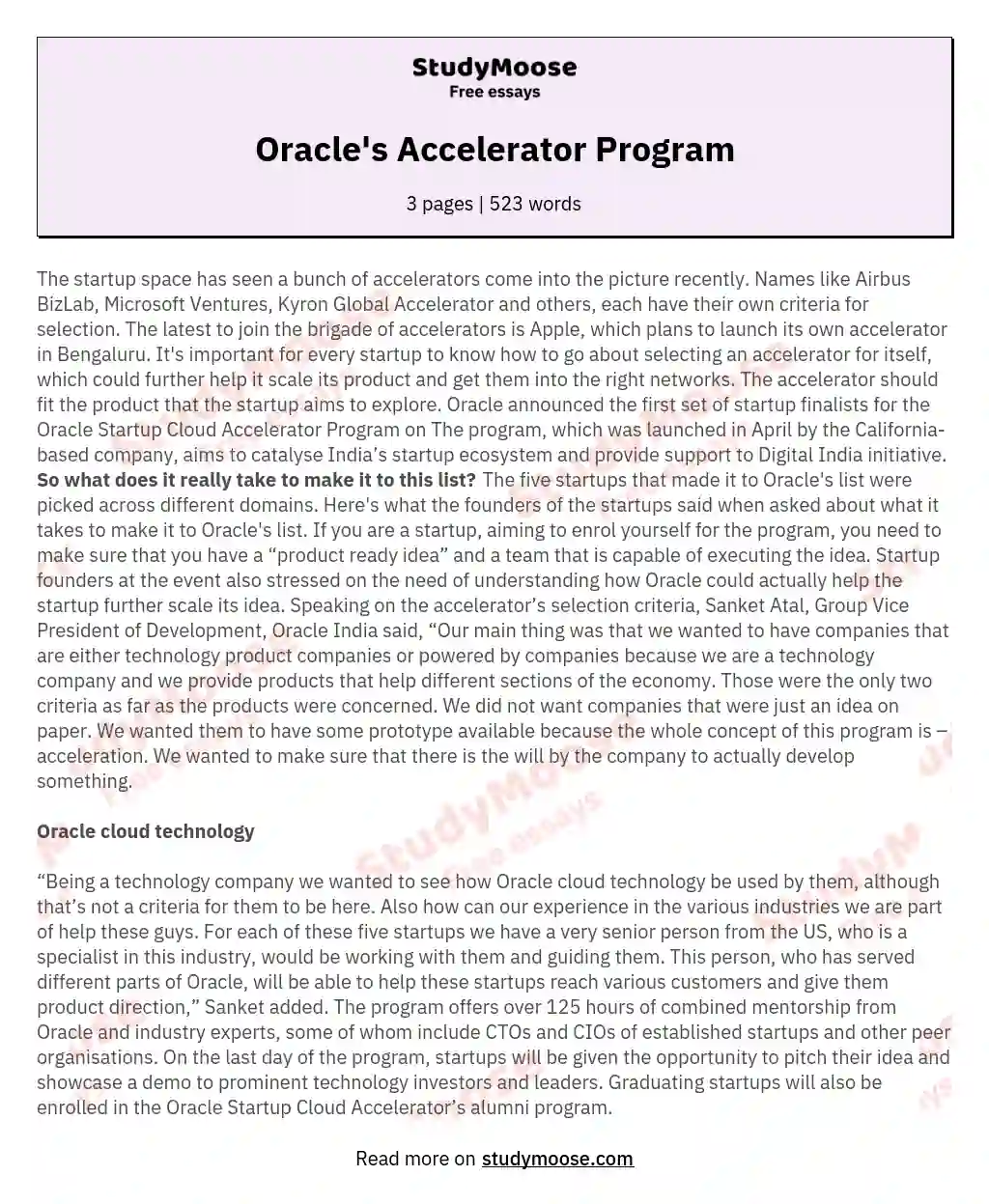Oracle's Accelerator Program essay