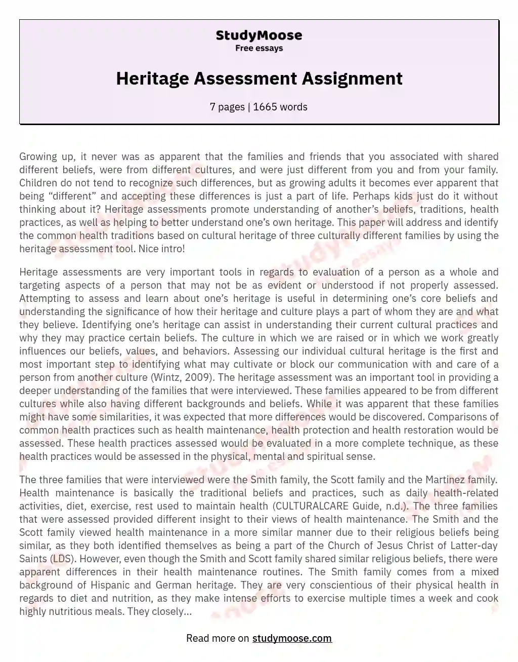 Heritage Assessment Assignment