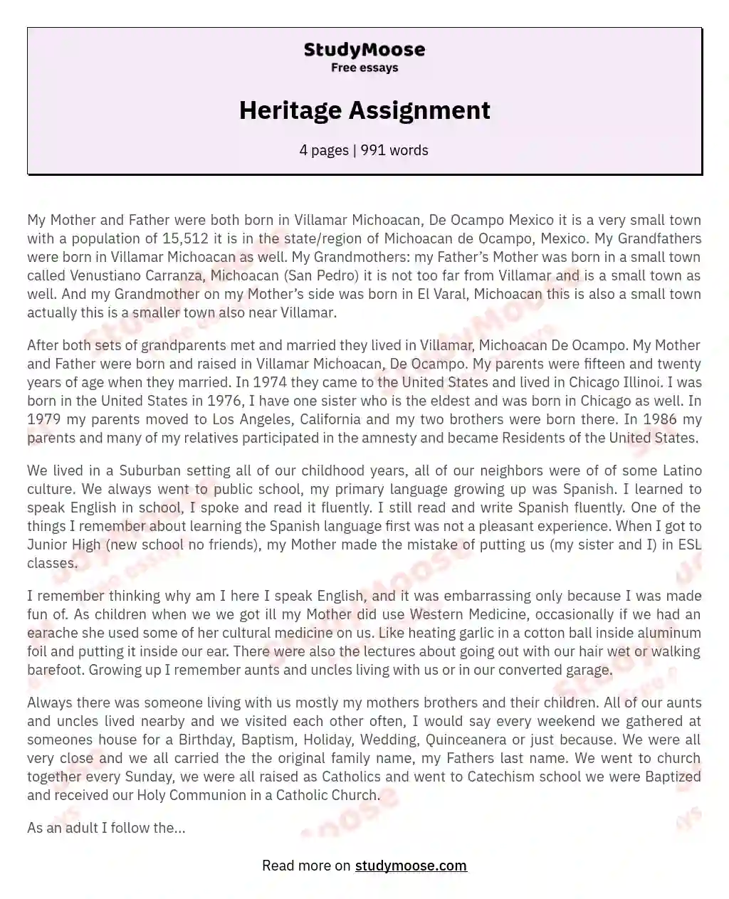 Heritage Assignment