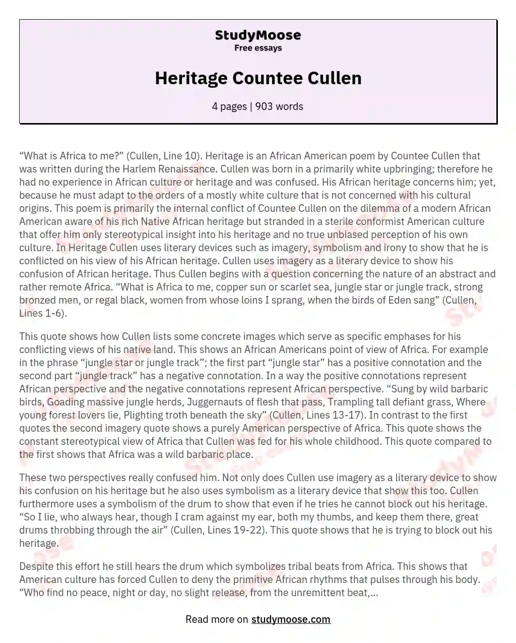 countee cullen heritage