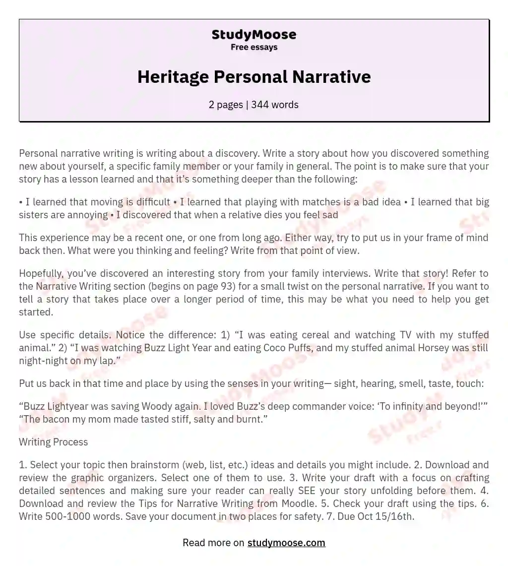 Heritage Personal Narrative