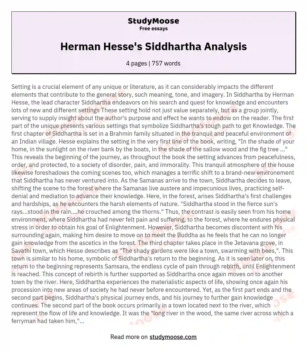 Herman Hesse's Siddhartha Analysis essay