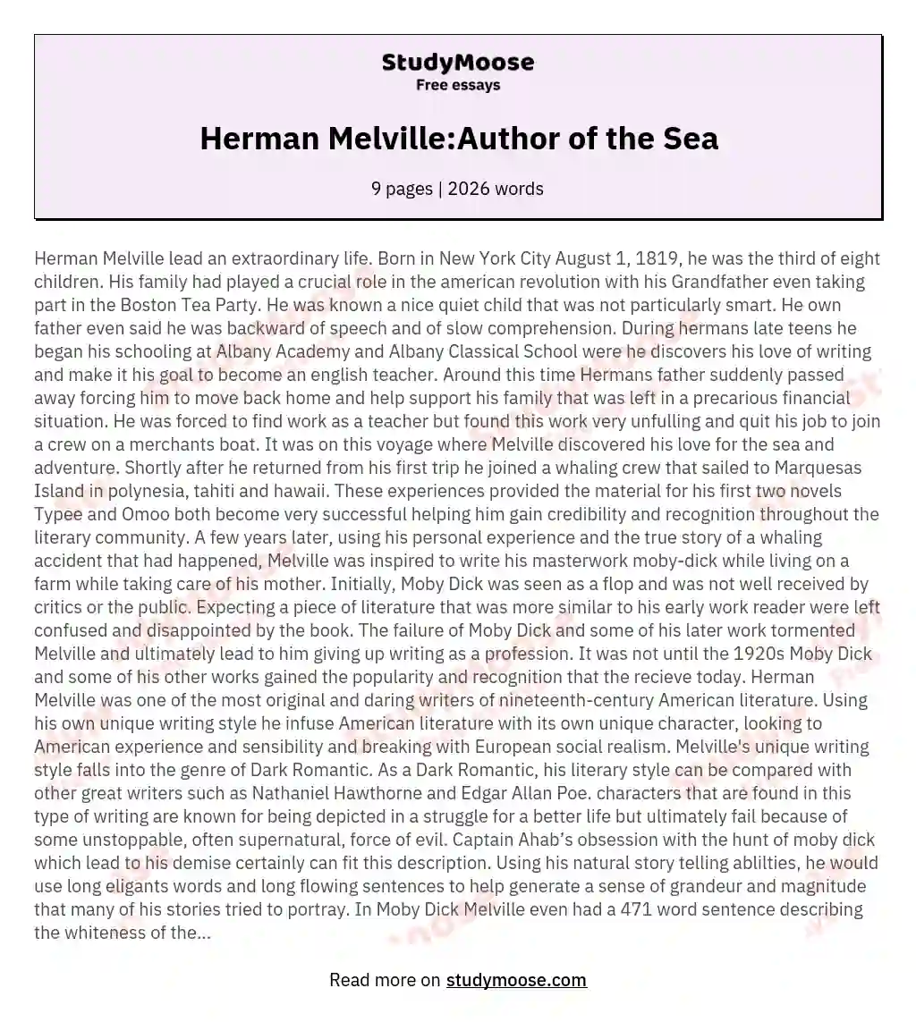 Herman Melville:Author of the Sea essay