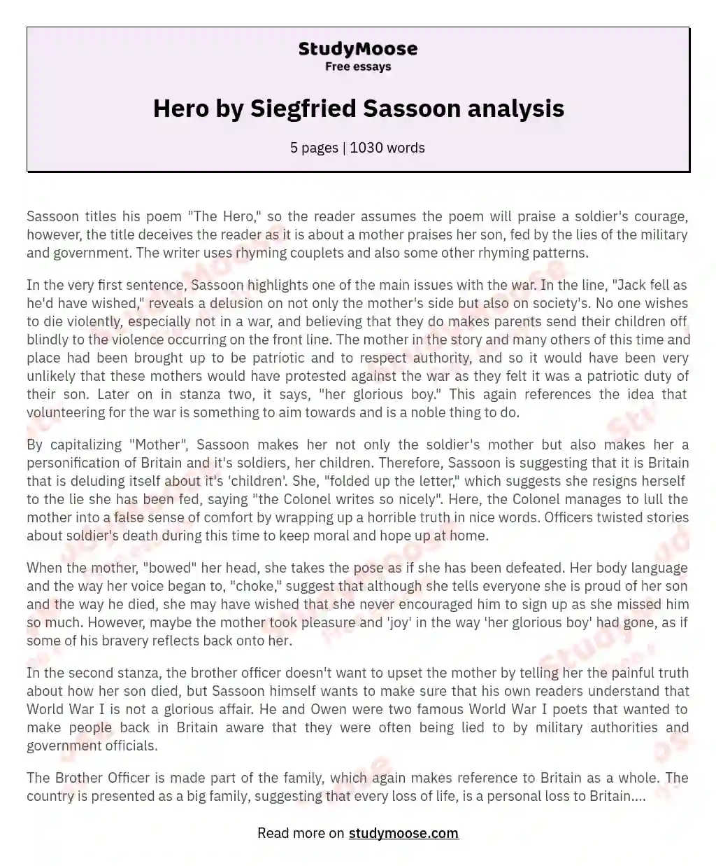 Hero by Siegfried Sassoon analysis essay