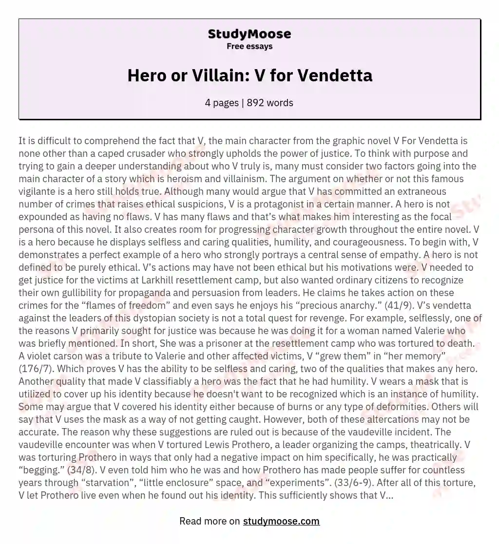 Hero or Villain: V for Vendetta essay
