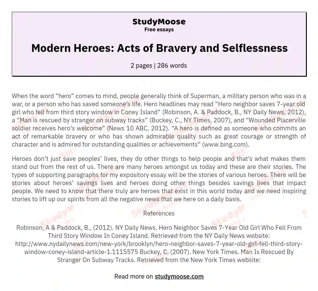 Modern Heroes: Acts of Bravery and Selflessness essay