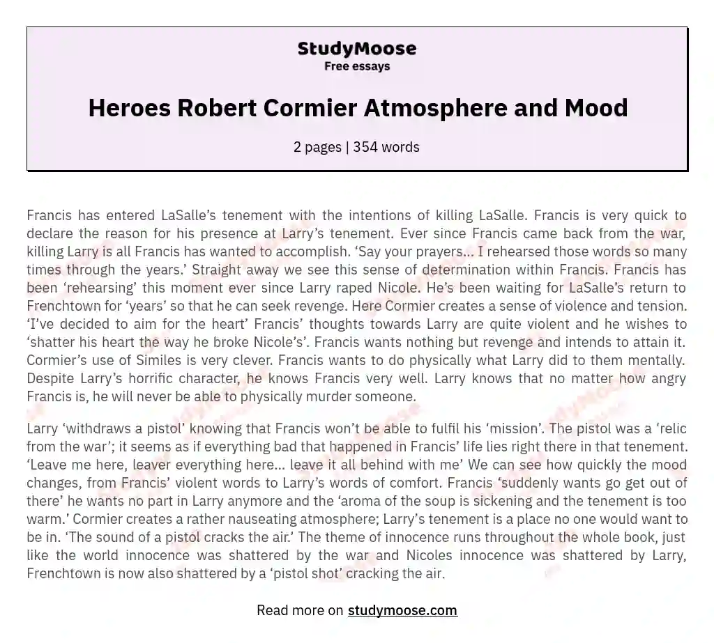 Heroes Robert Cormier Atmosphere and Mood
