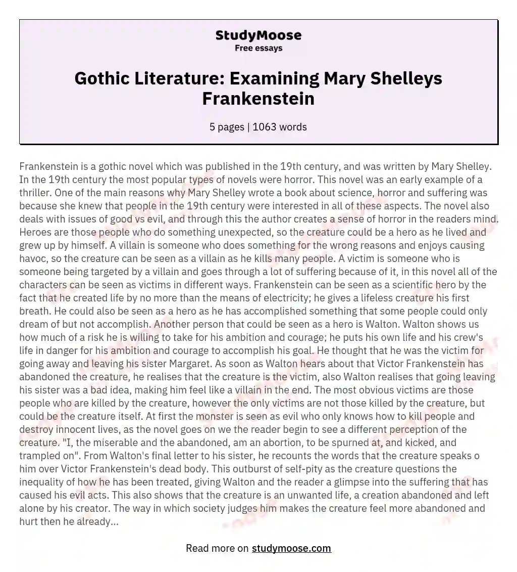 Gothic Literature: Examining Mary Shelleys Frankenstein essay