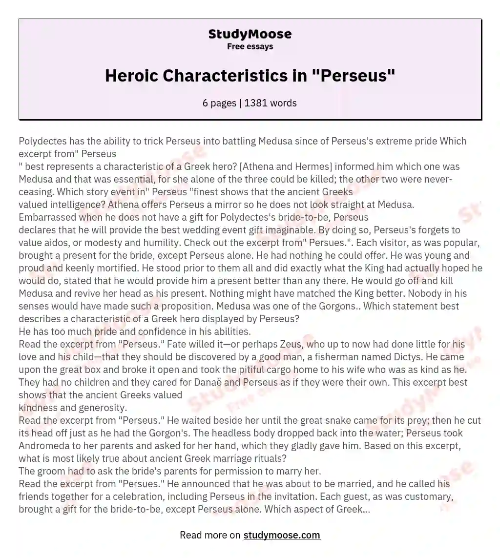 Heroic Characteristics in &quot;Perseus&quot; essay