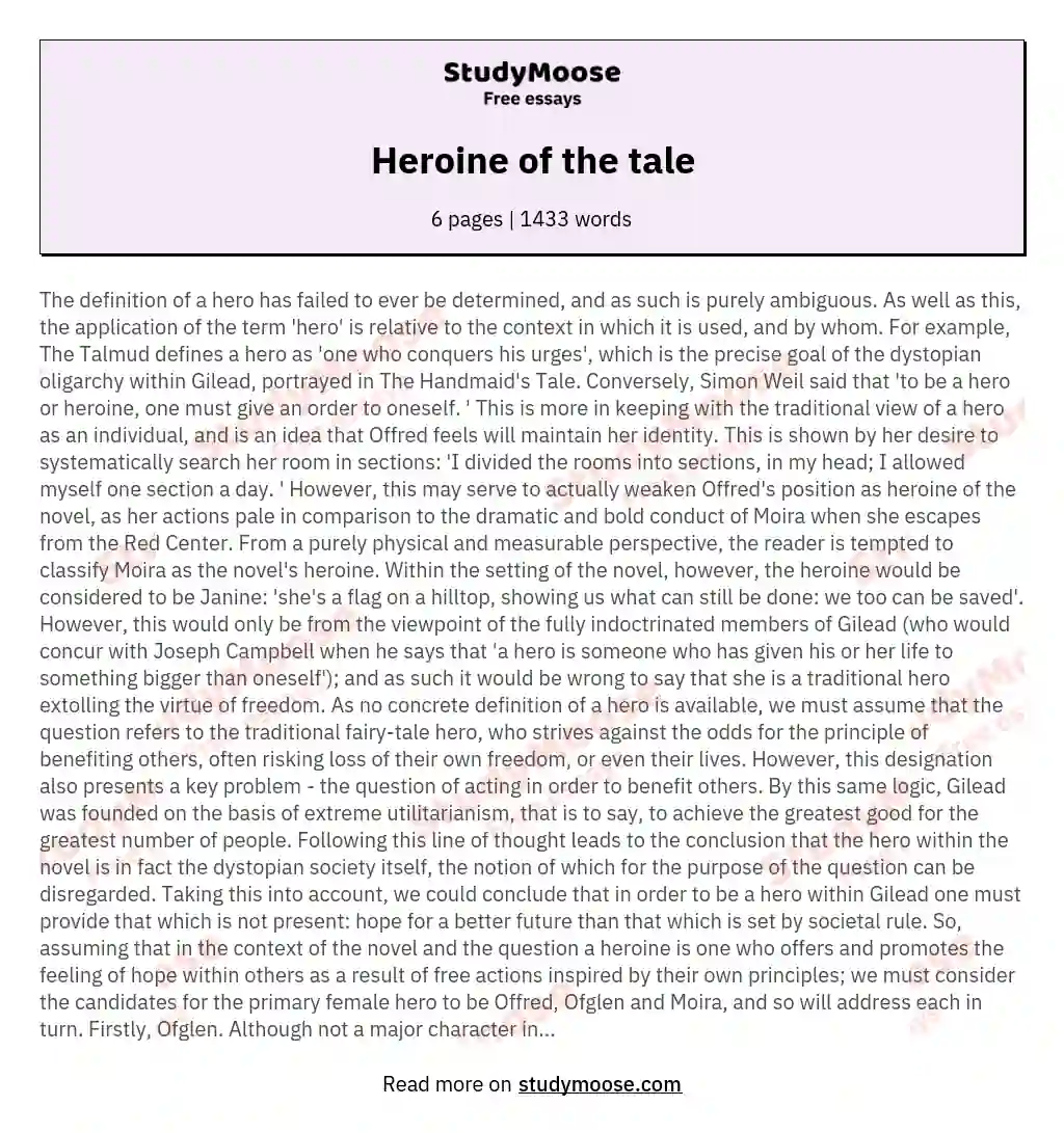 Heroine of the tale essay