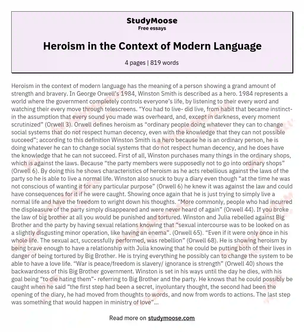 Heroism in the Context of Modern Language essay