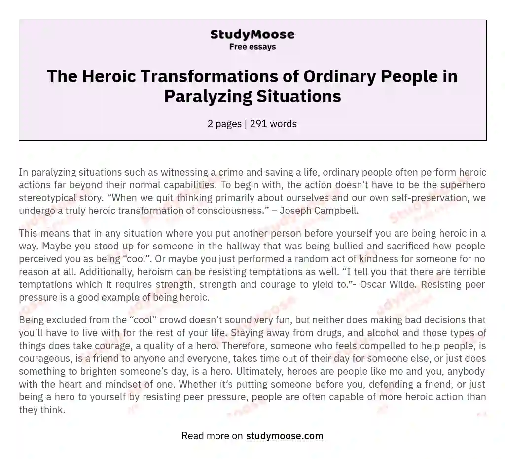 The Heroic Transformations of Ordinary People in Paralyzing Situations essay
