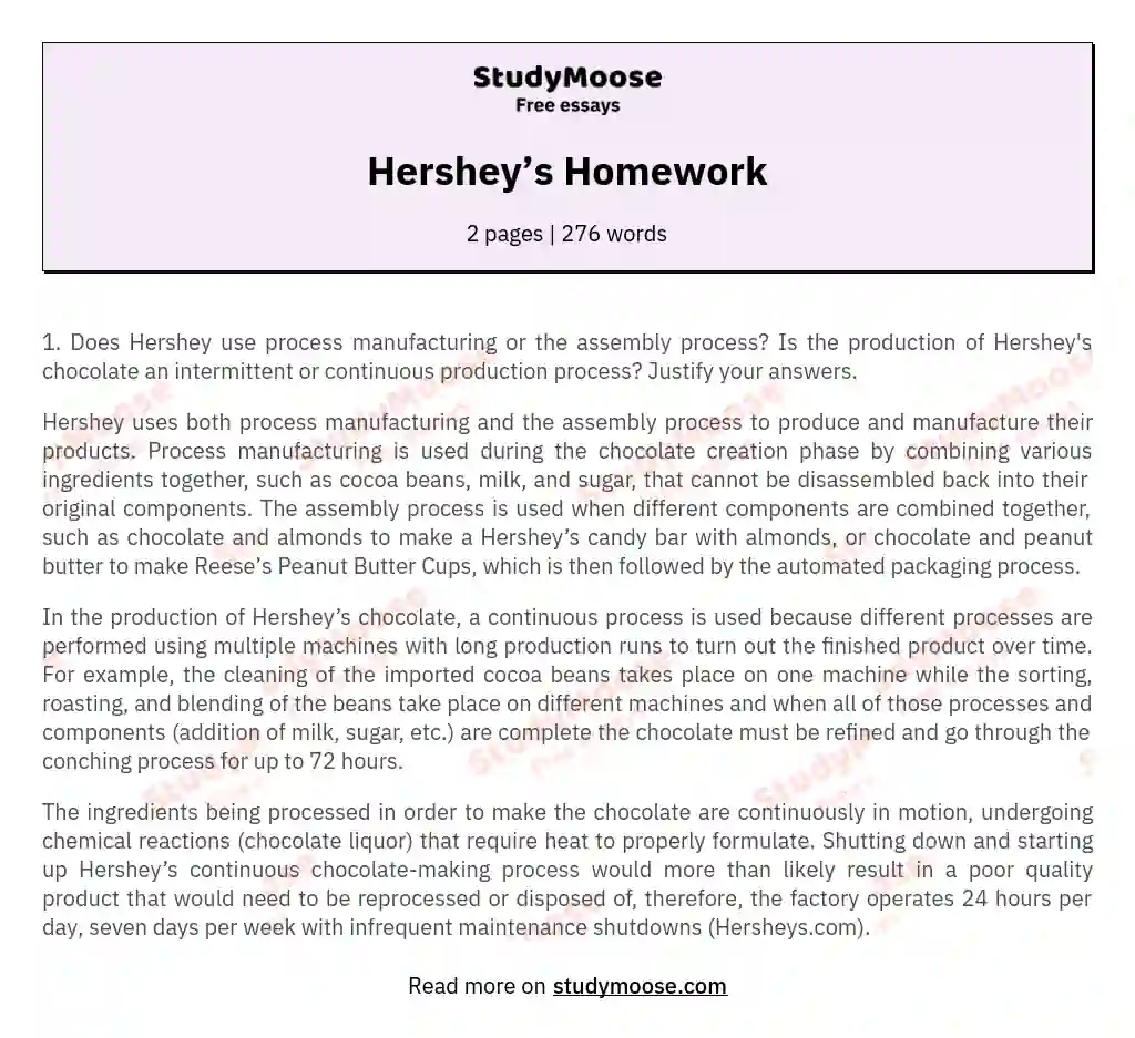 Hershey’s Homework essay