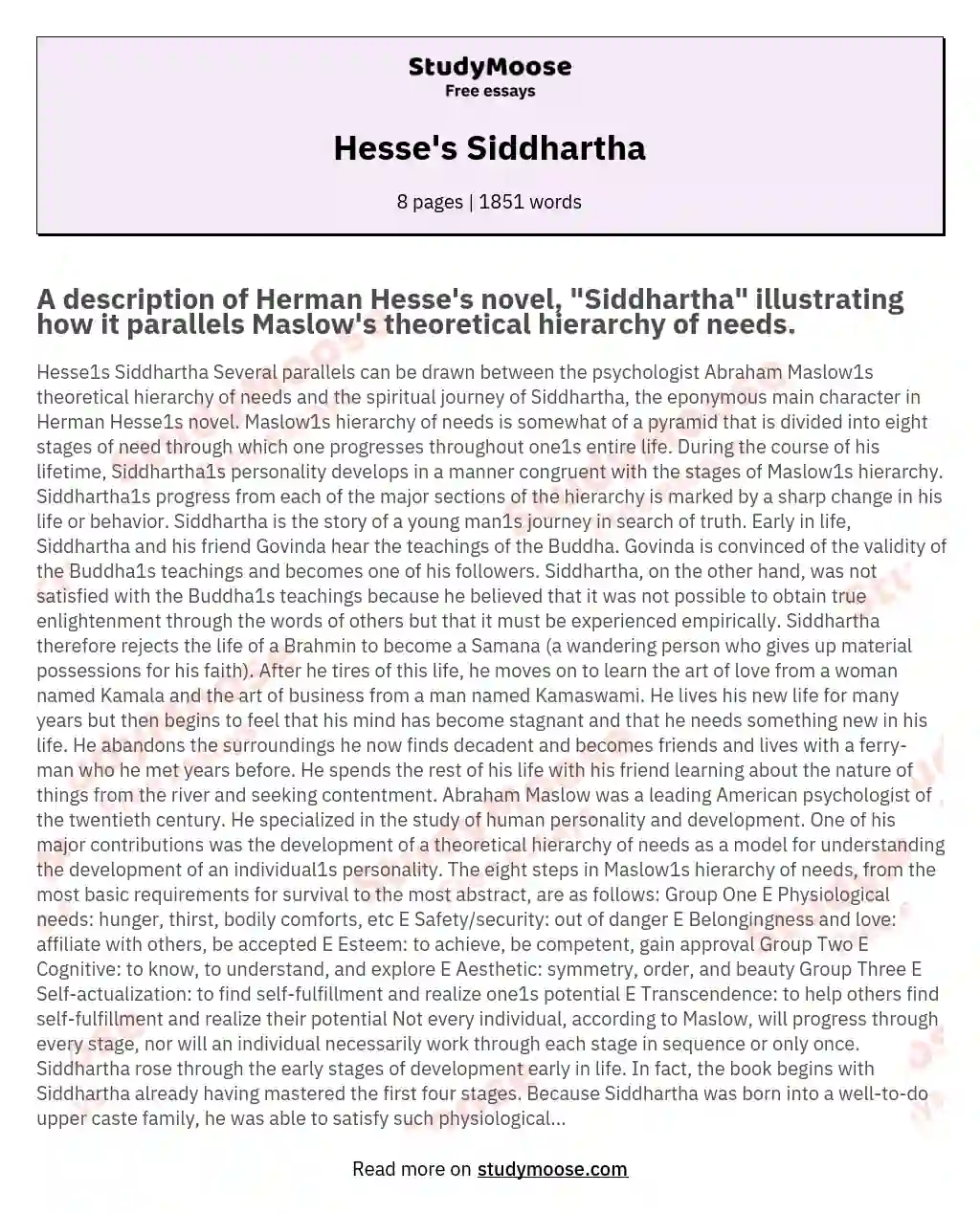 Hesse's Siddhartha essay