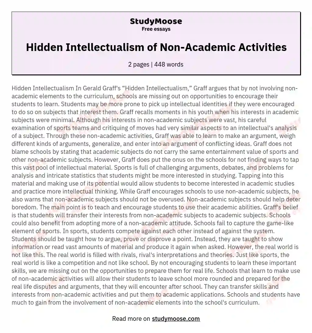 Hidden Intellectualism of Non-Academic Activities