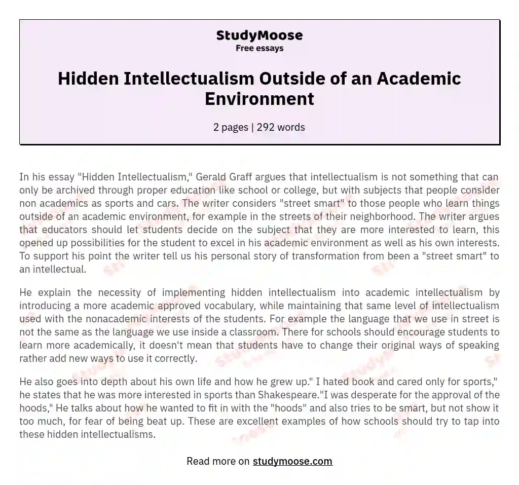 Hidden Intellectualism Outside of an Academic Environment
