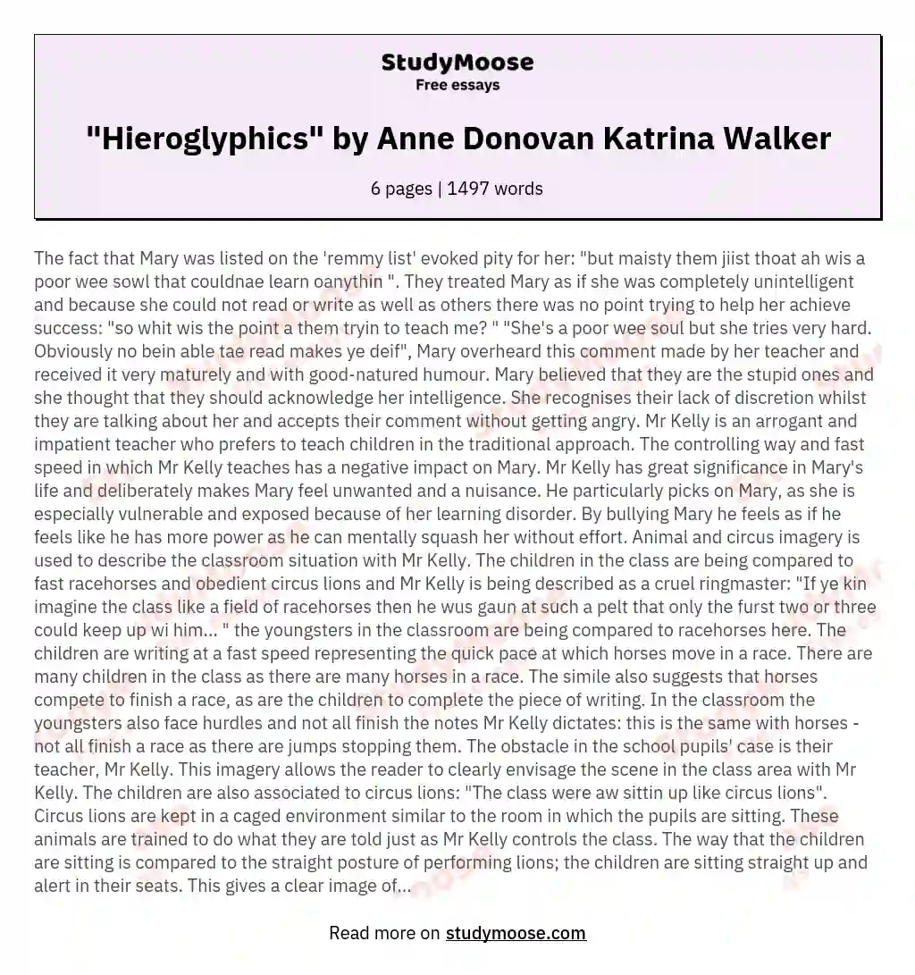 "Hieroglyphics" by Anne Donovan Katrina Walker essay