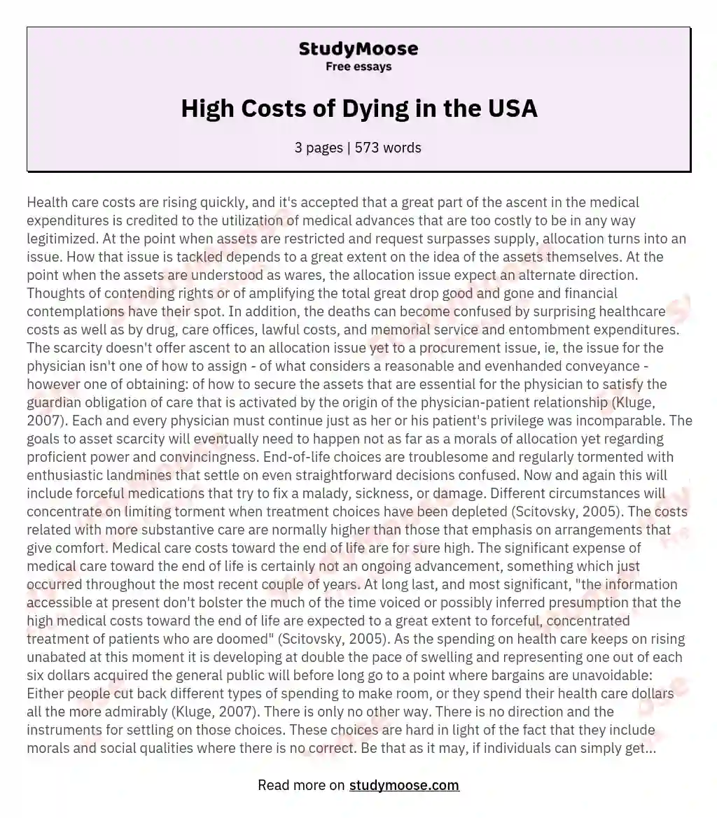 High Costs of Dying in the USA essay
