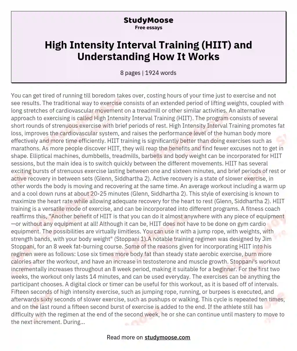 High Intensity Interval Training (HIIT) and Understanding How It Works essay