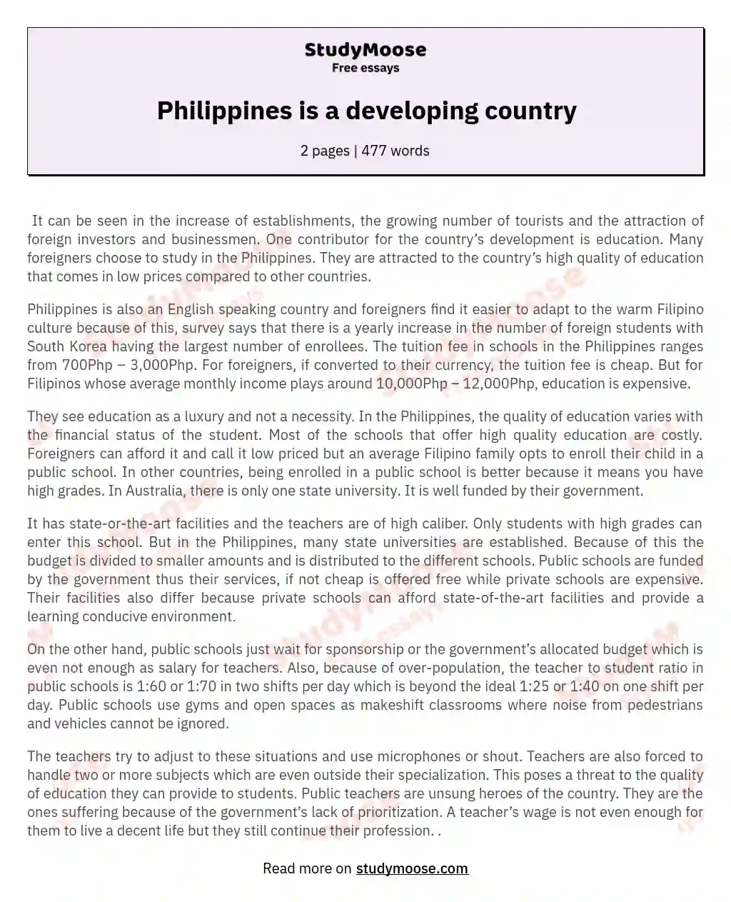 Philippines is a developing country