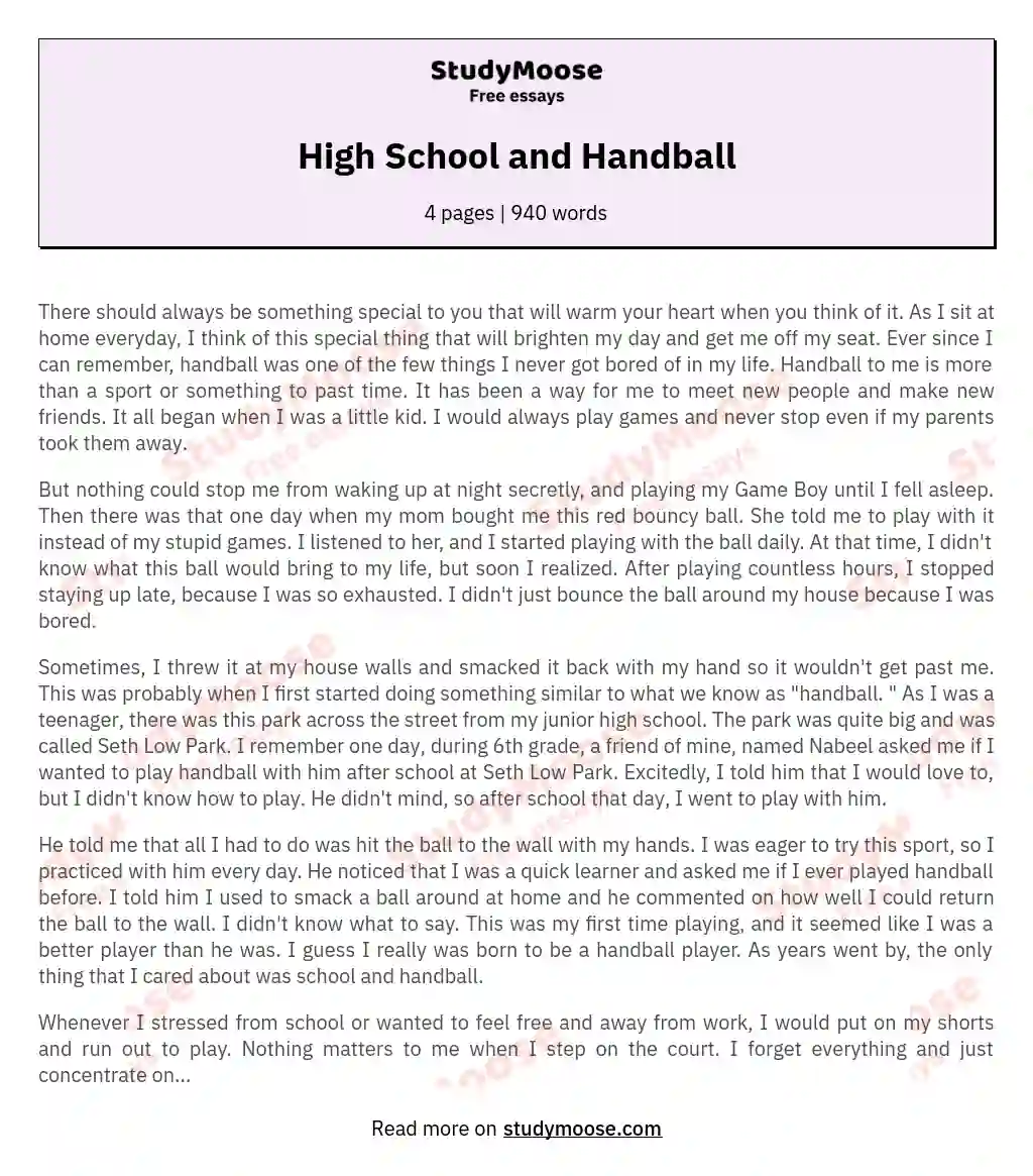 High School and Handball essay