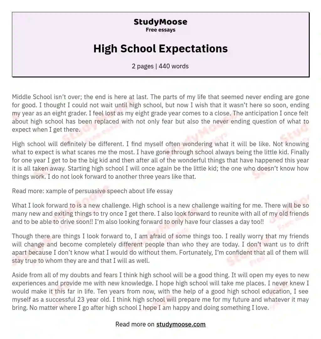 High School Expectations essay