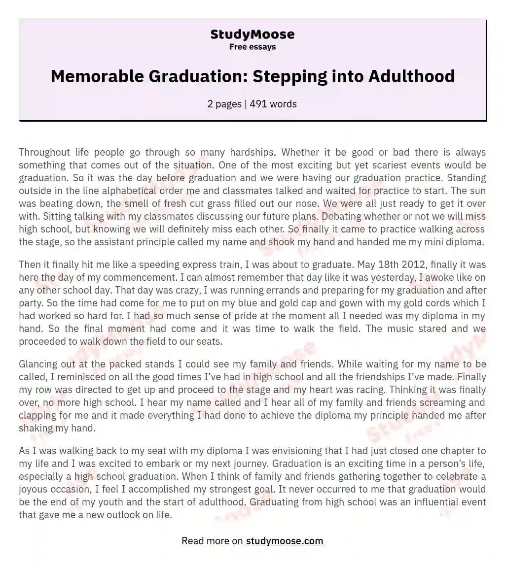 Memorable Graduation: Stepping into Adulthood essay