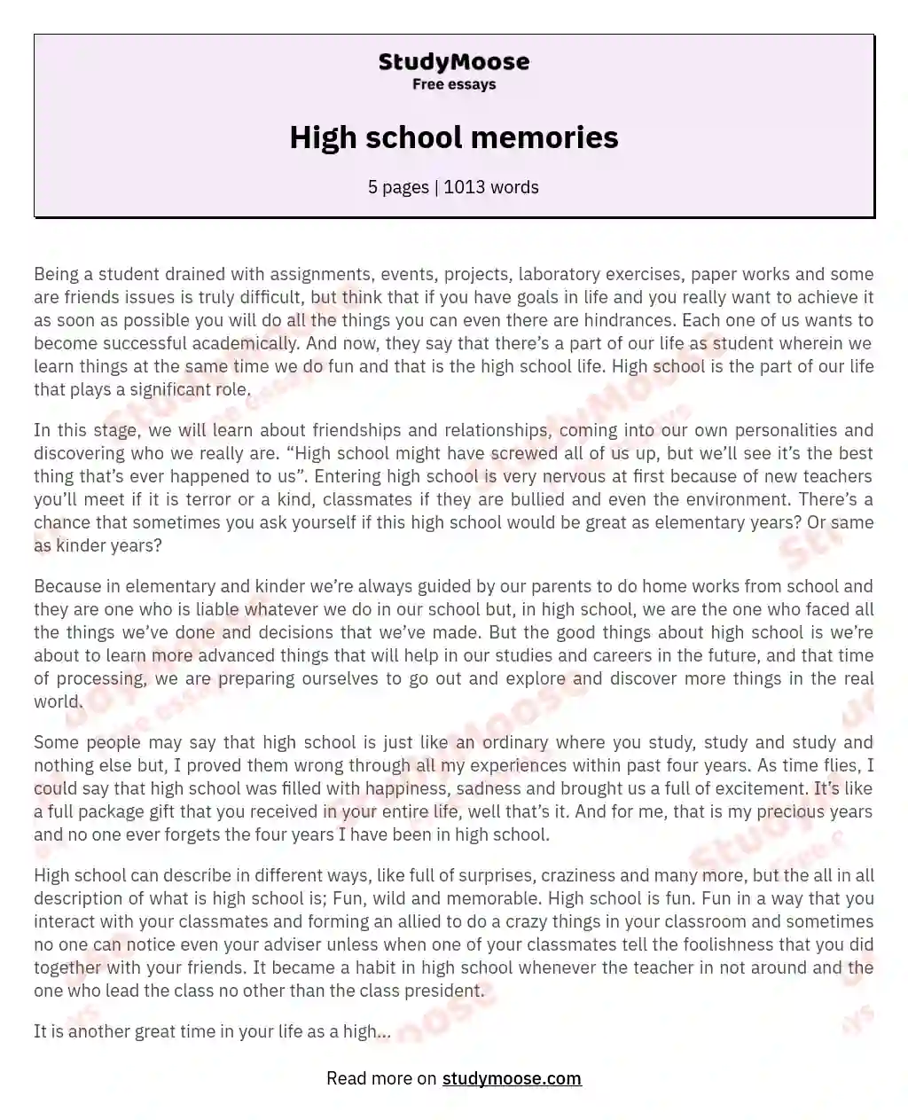 High school memories essay