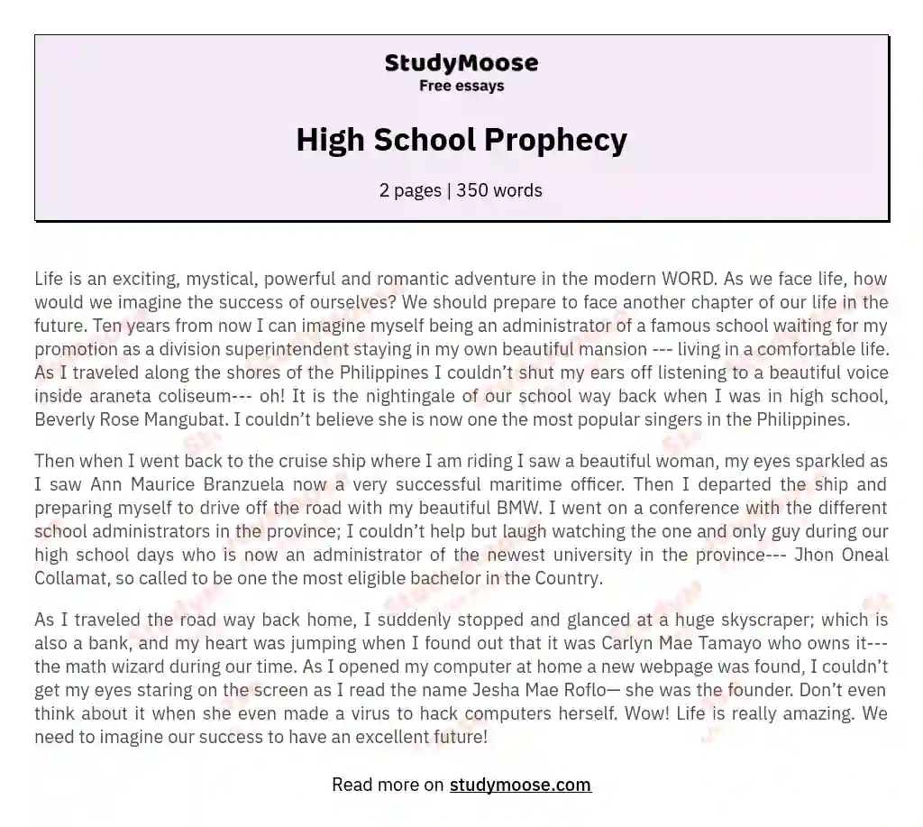 High School Prophecy essay