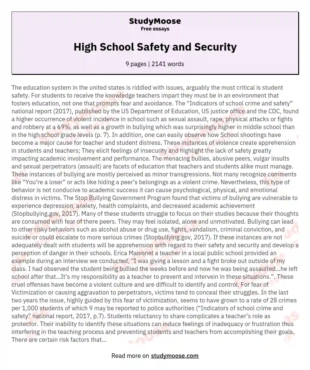 an essay on school safety