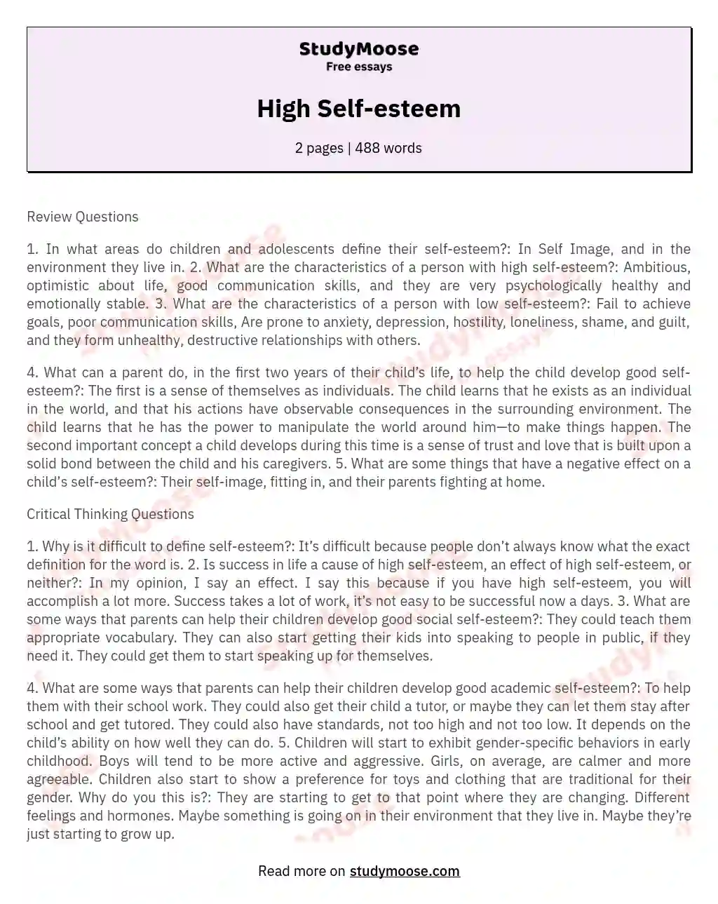 High Self-esteem