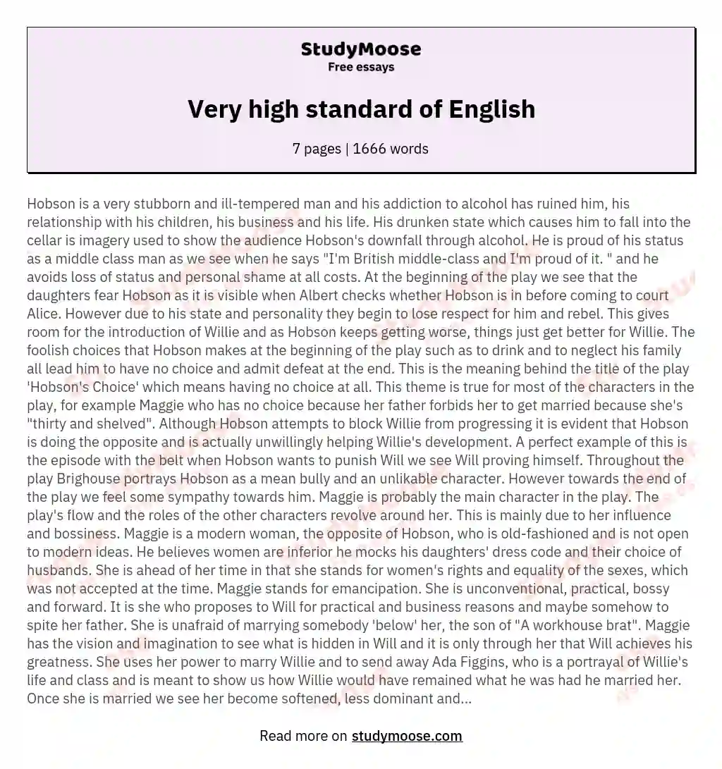 Very high standard of English essay