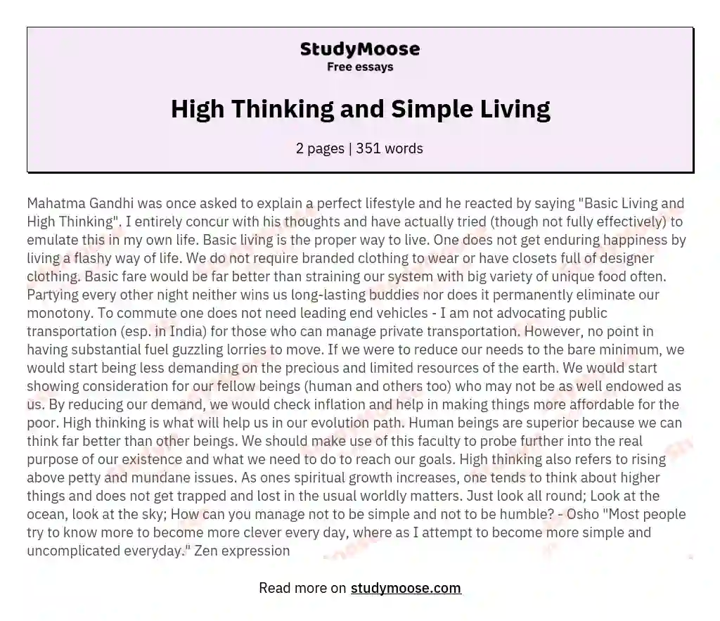 High Thinking and Simple Living essay