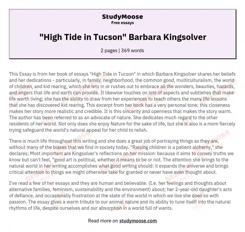 "High Tide in Tucson" Barbara Kingsolver essay