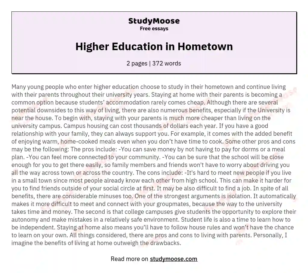 Higher Education in Hometown