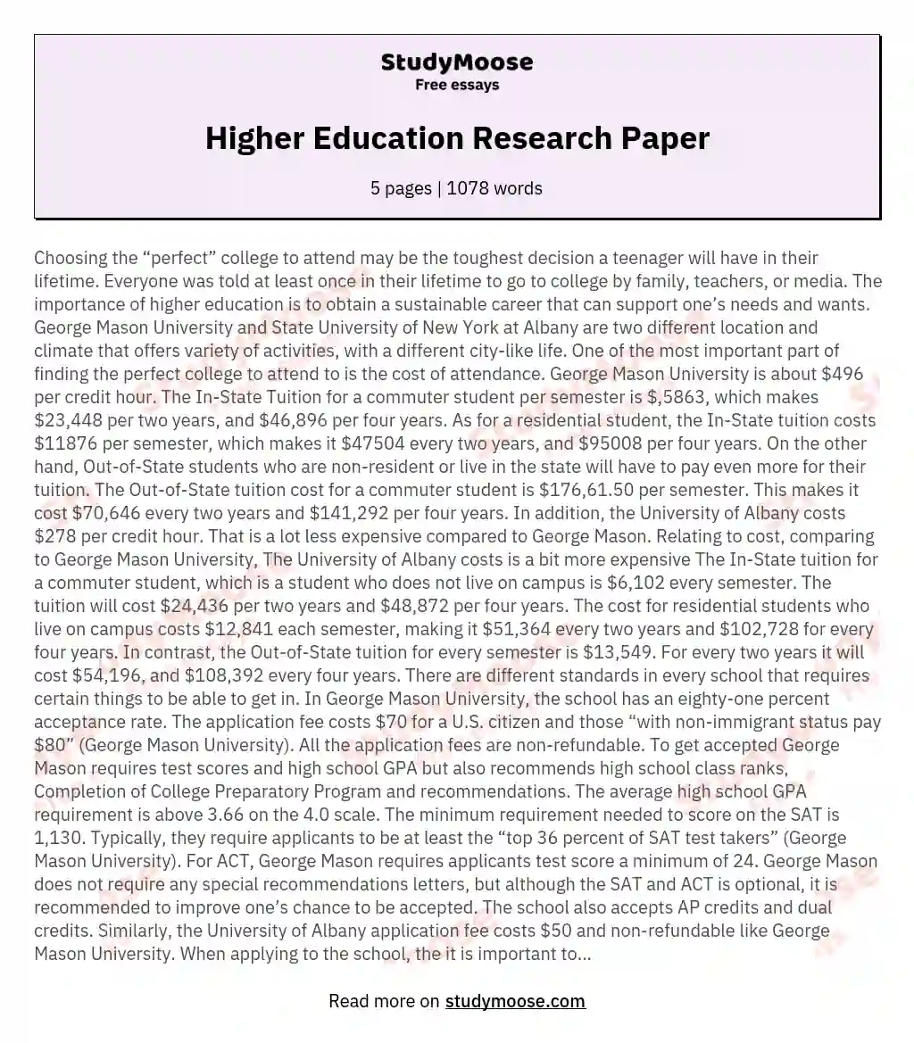 Higher Education Research Paper essay