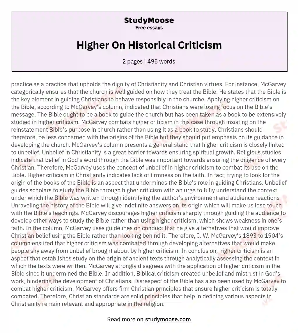 Higher On Historical Criticism essay