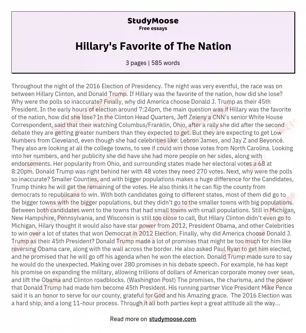 Hillary's Favorite of The Nation essay