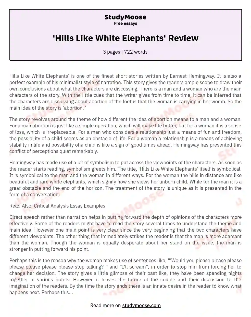 'Hills Like White Elephants' Review essay
