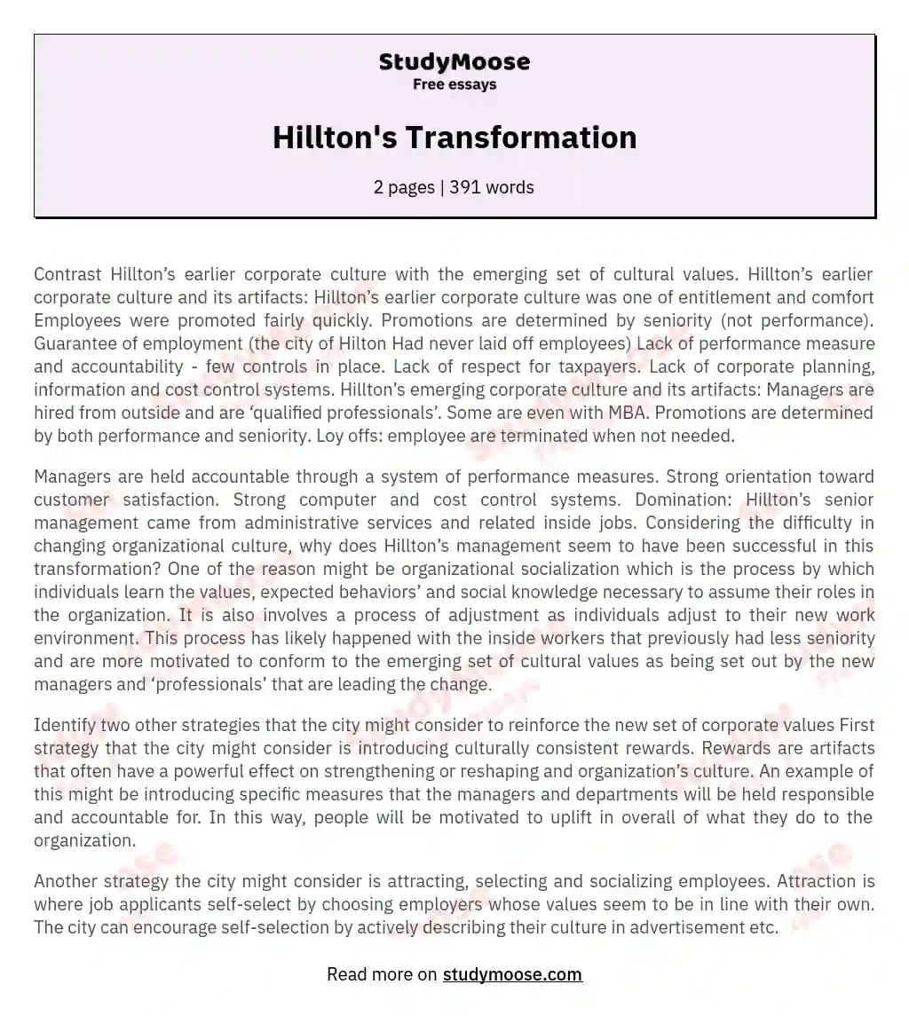 Hillton's Transformation