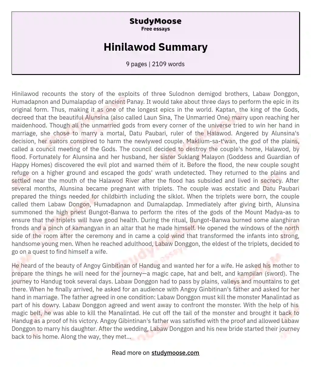 Hinilawod Summary essay