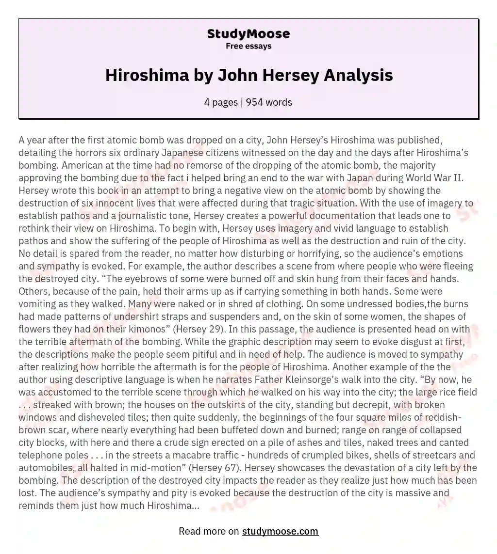 Hiroshima by John Hersey Analysis