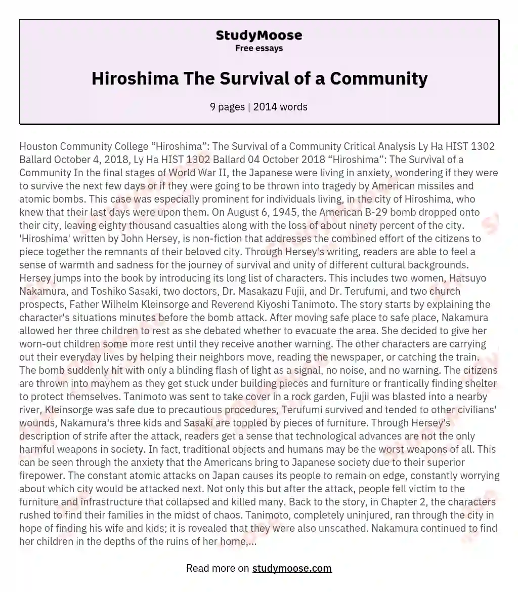 Hiroshima The Survival of a Community essay