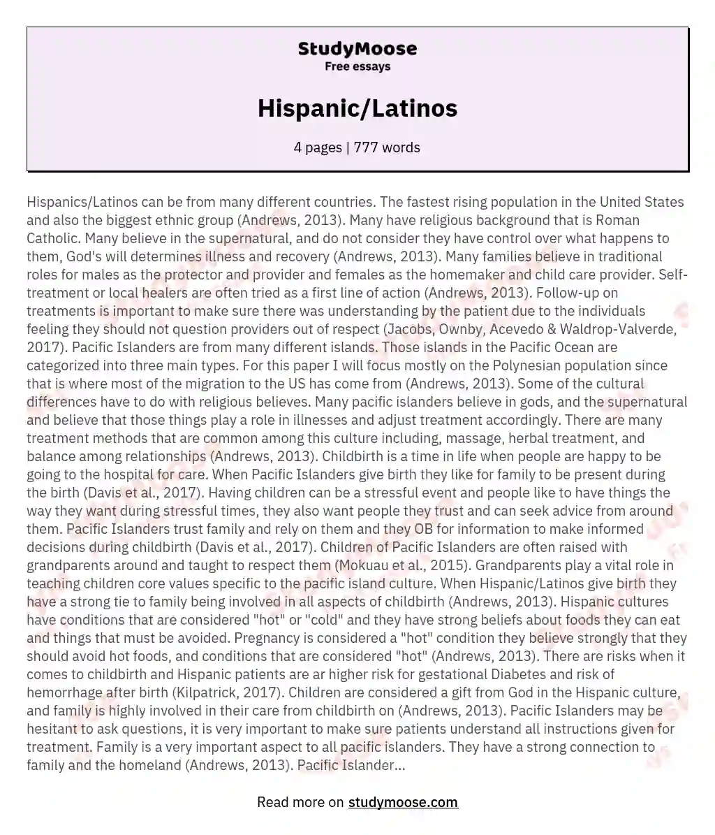 Hispanic/Latinos essay