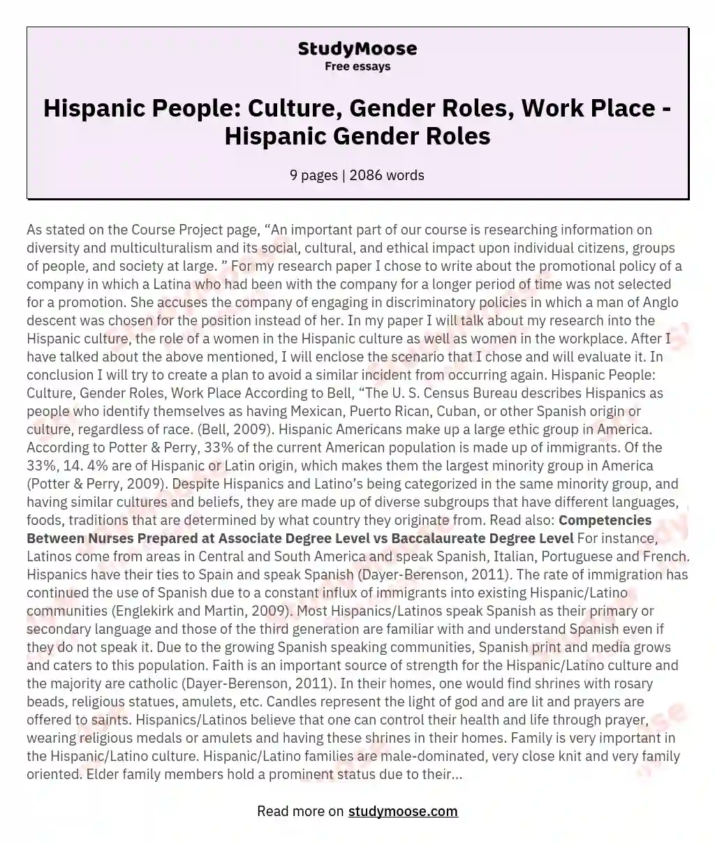 Hispanic People: Culture, Gender Roles, Work Place - Hispanic Gender Roles