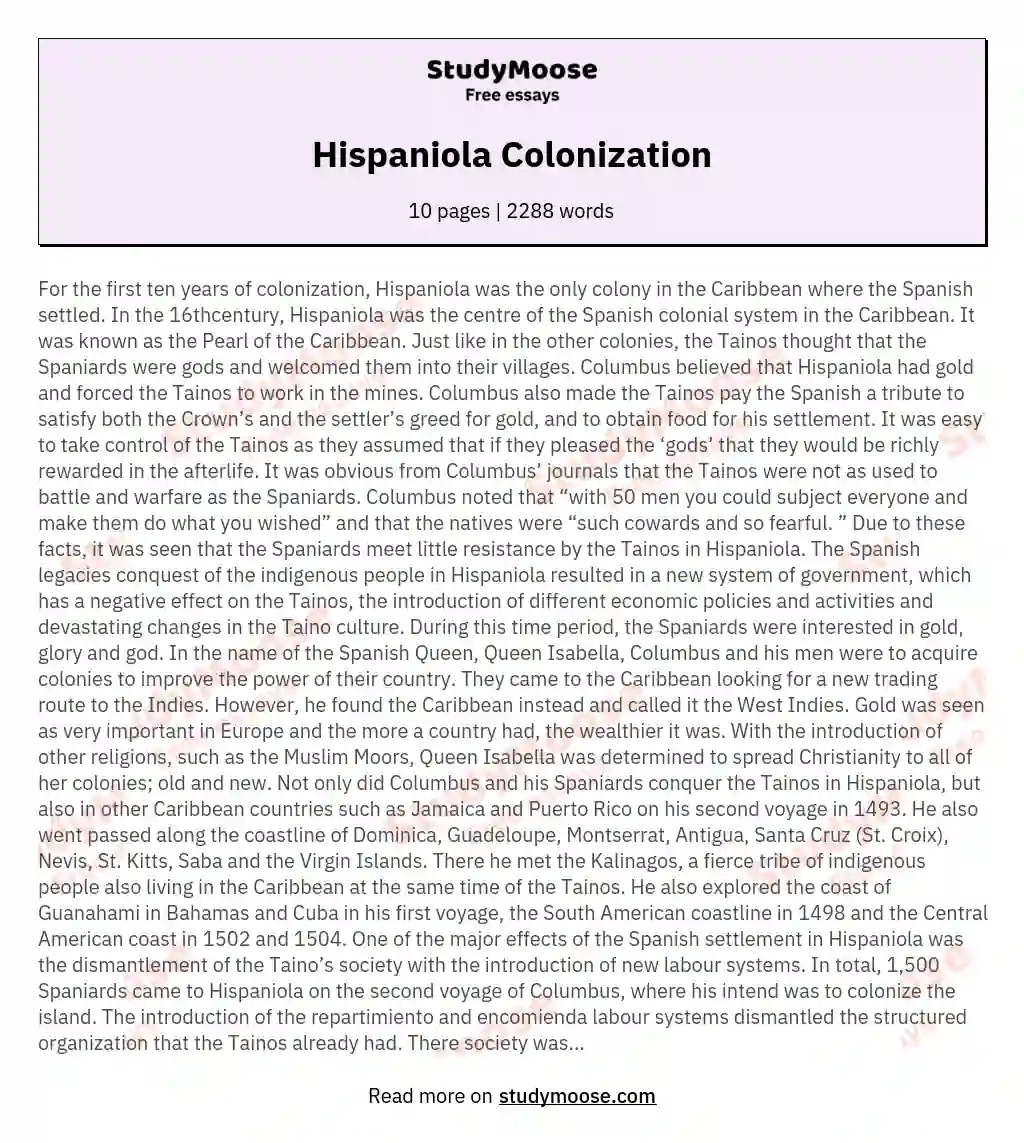 Hispaniola Colonization essay