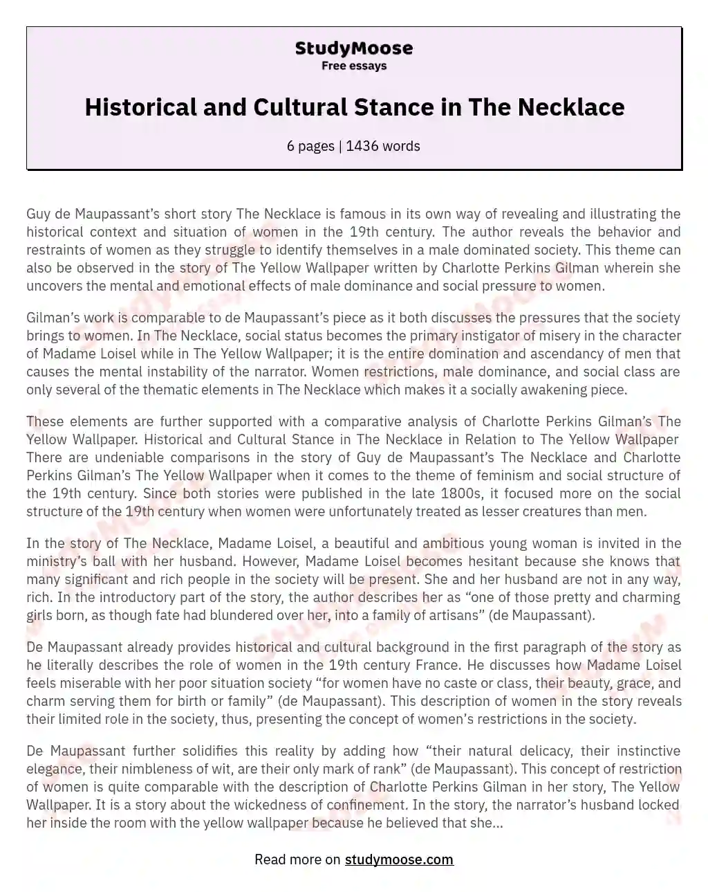 Historical and Cultural Stance in The Necklace