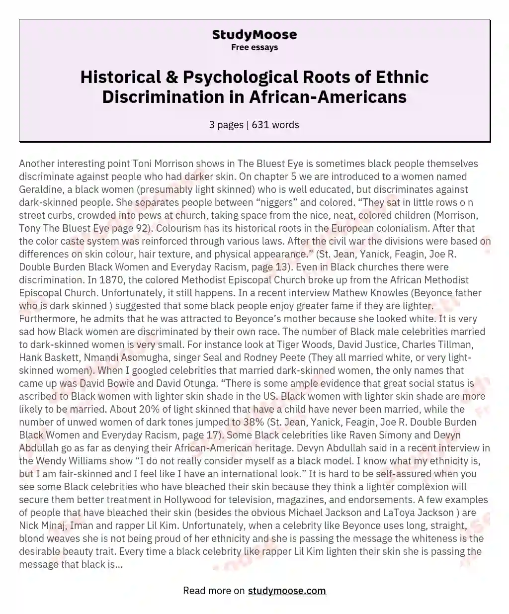 Historical & Psychological Roots of Ethnic Discrimination in African-Americans essay