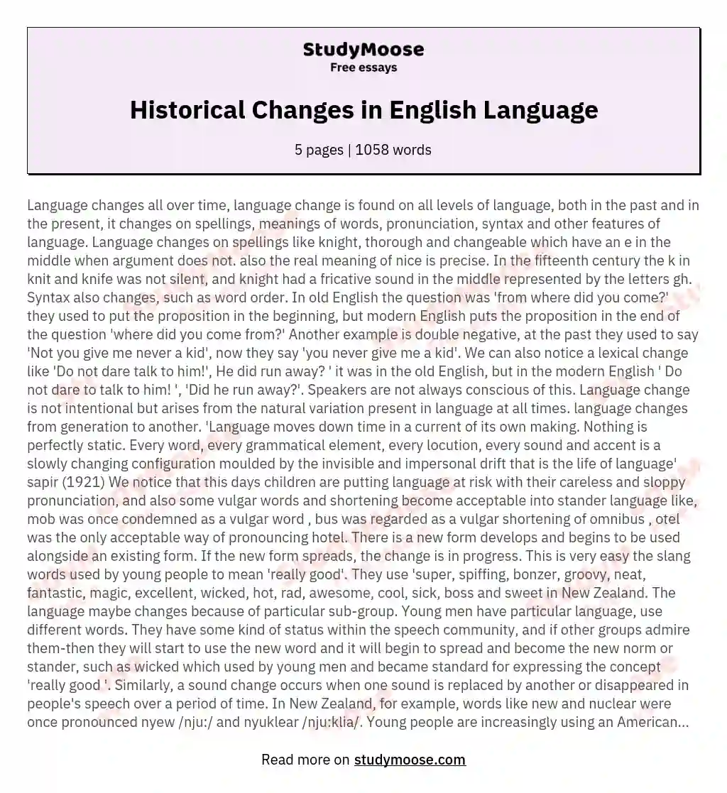 Historical Changes in English Language essay